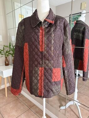 Erin London Quilted Patchwork Jacket in Brown and Red Accents